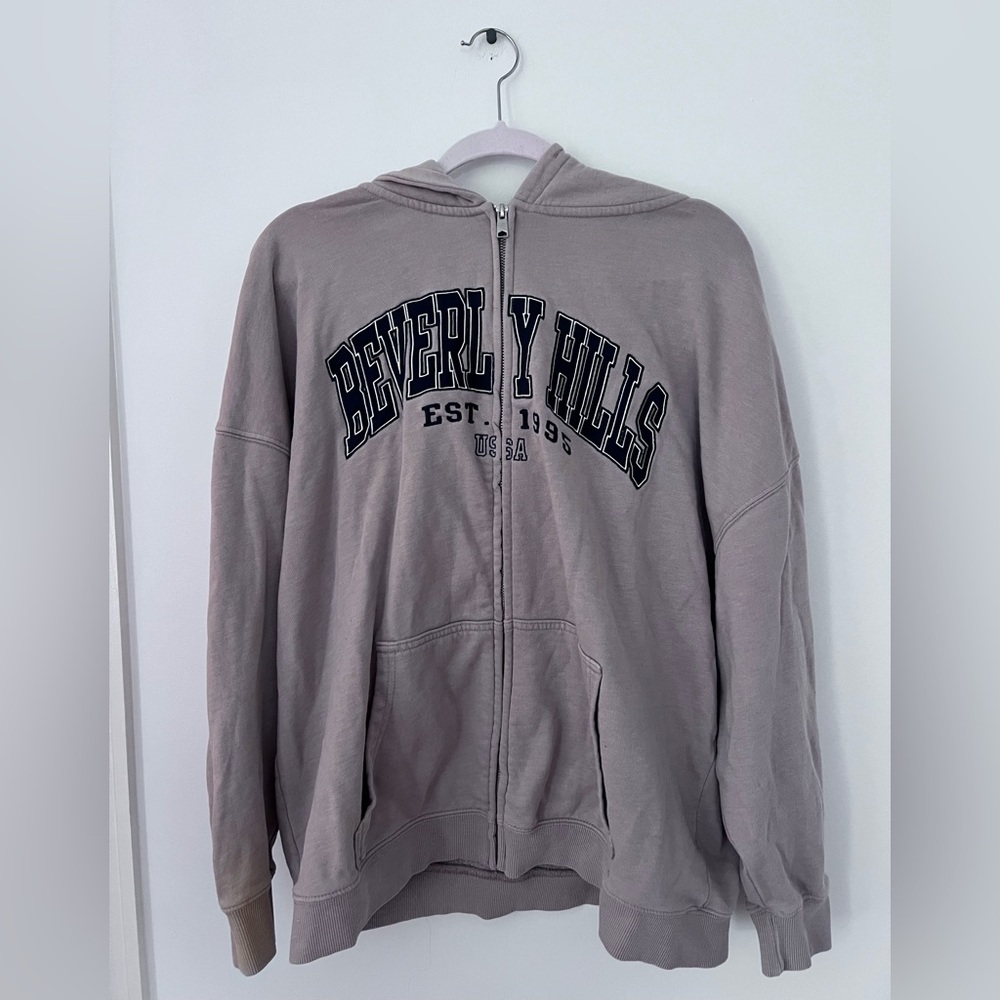 Beverly Hills Tan Zip-Up Hoodie
